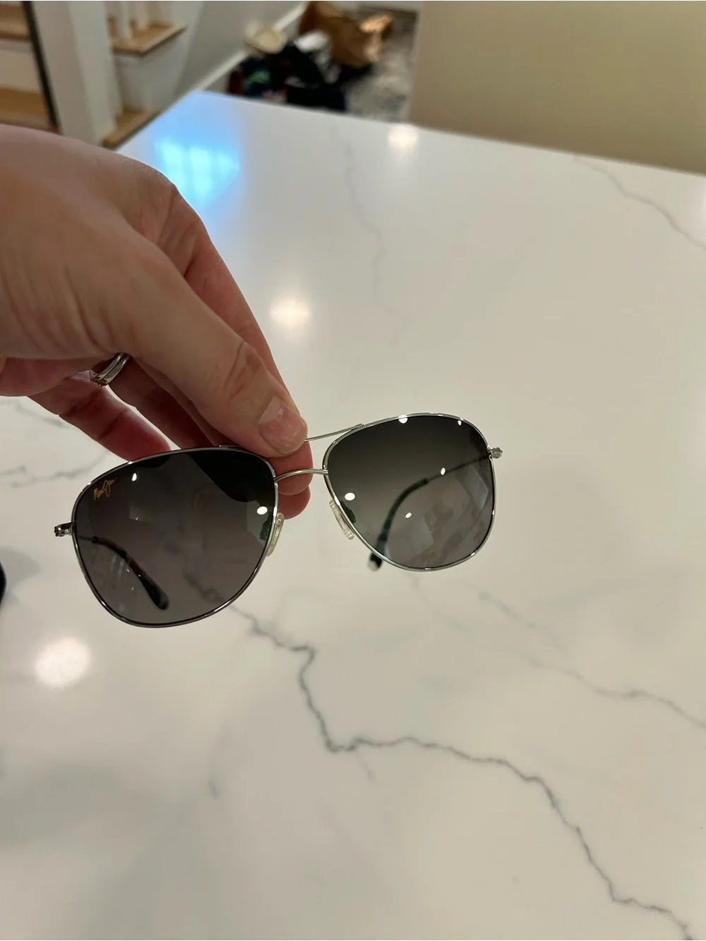 Maui Jim Silver Aviator Sunglasses with Green Lenses